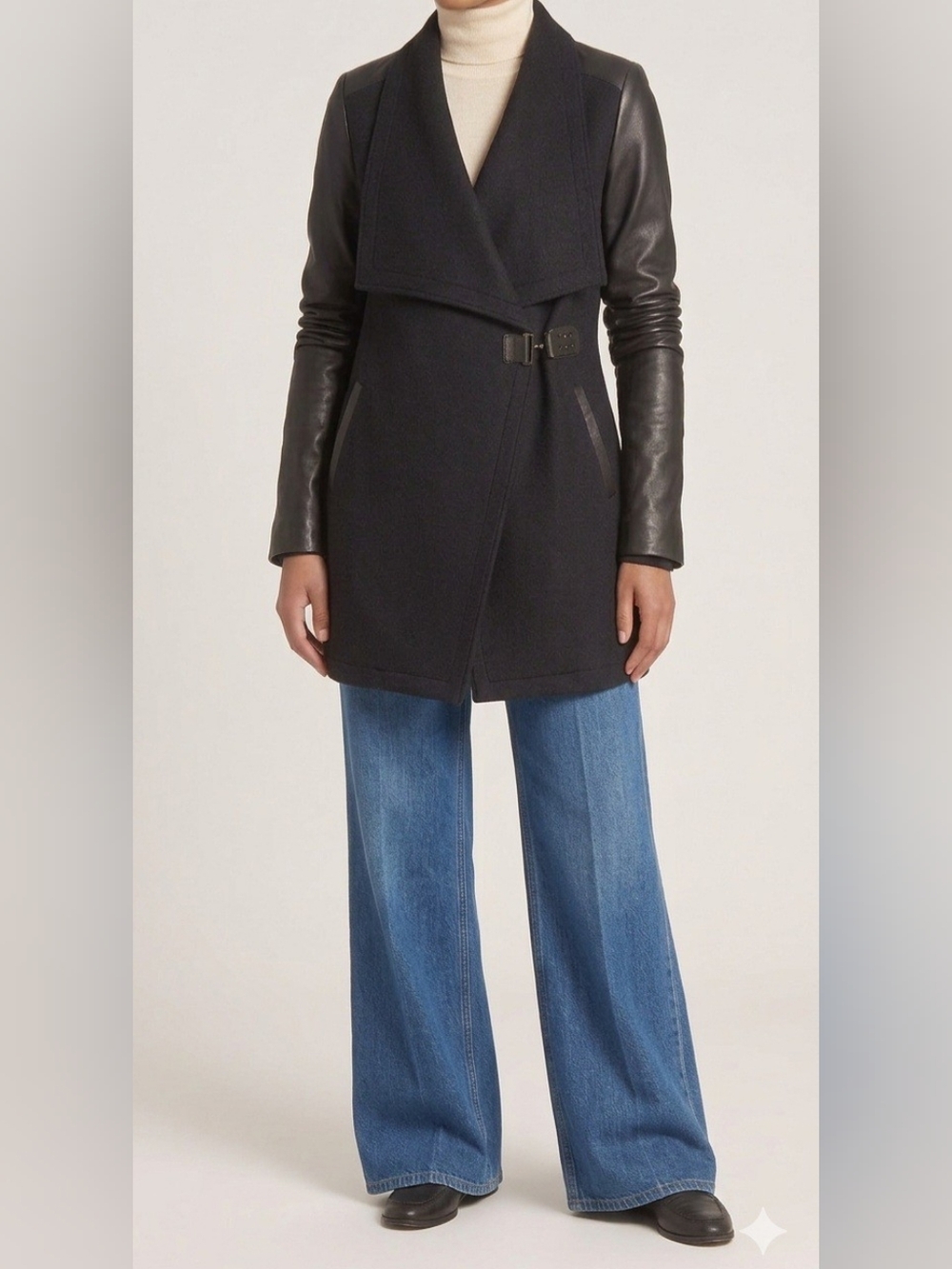 Danier Vintage Wool And Leather Asymmetrical Waterfall Jacket